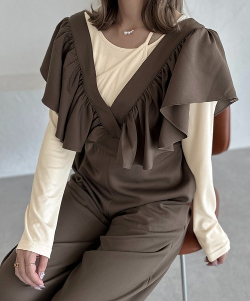 apres jour clair（アプレジュールクレア）の「【apres jour clair】リブレイヤードトップス【ZOZOTOWN限定アイテム】（Tシャツ/カットソー・レディース・アイボリー/ブラウン系その他/オレンジ系その他/ブラック/杢グレー・X-LARGE/フリー）」の6枚目の写真