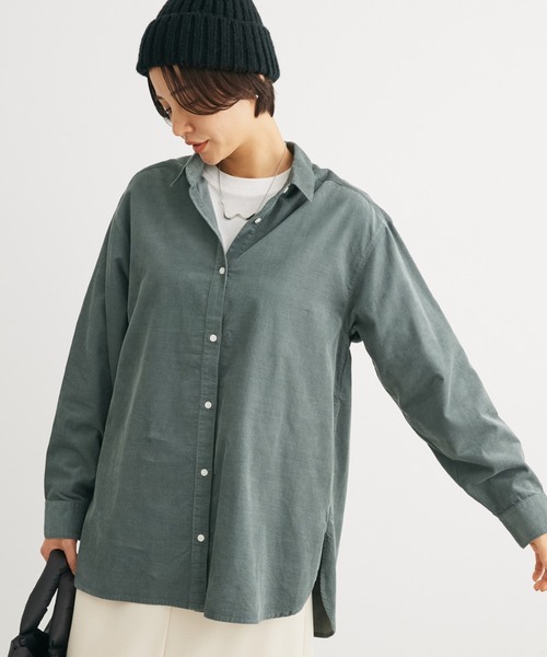 Green Parks(グリーンパークス)の「柔らかい細コールシャツ(シャツ/ブラウス・レディース・ベージュ/ネイビー/ブルーグリーン/ホワイト系その他2・FREE)」の4枚目の写真