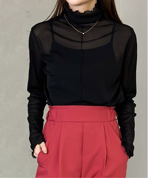 Per sist ence(パーシエンス)の「シアーメローハイネックトップス(Tシャツ/カットソー・レディース・ブラウン/アイボリー/ブラック/グレー・FREE)」の11枚目の写真