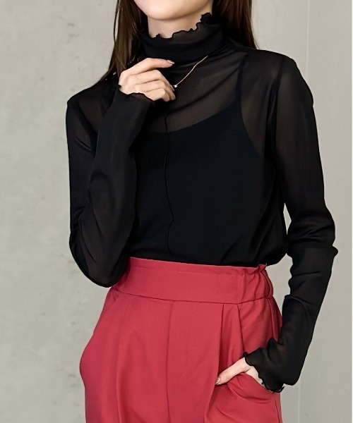 Per sist ence(パーシエンス)の「シアーメローハイネックトップス(Tシャツ/カットソー・レディース・ブラウン/アイボリー/ブラック/グレー・FREE)」の13枚目の写真