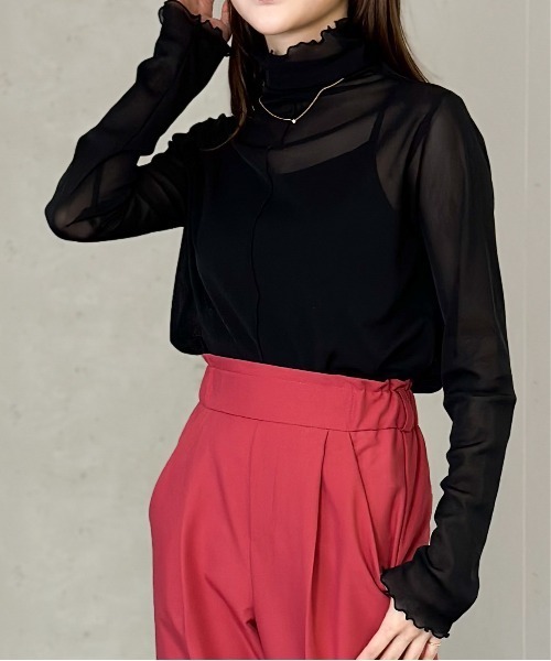 Per sist ence(パーシエンス)の「シアーメローハイネックトップス(Tシャツ/カットソー・レディース・ブラウン/アイボリー/ブラック/グレー・FREE)」の15枚目の写真