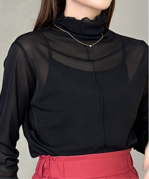 Per sist ence(パーシエンス)の「シアーメローハイネックトップス(Tシャツ/カットソー・レディース・ブラウン/アイボリー/ブラック/グレー・FREE)」の17枚目の写真