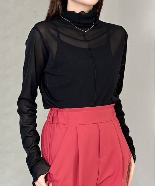 Per sist ence(パーシエンス)の「シアーメローハイネックトップス(Tシャツ/カットソー・レディース・ブラウン/アイボリー/ブラック/グレー・FREE)」の18枚目の写真