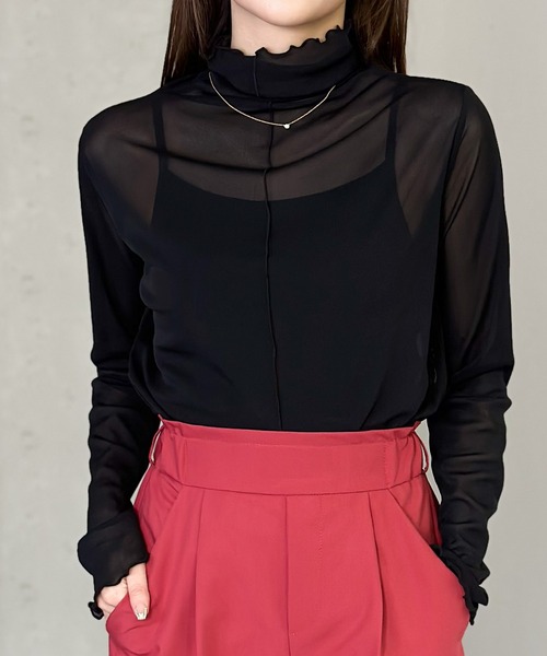 Per sist ence(パーシエンス)の「シアーメローハイネックトップス(Tシャツ/カットソー・レディース・ブラウン/アイボリー/ブラック/グレー・FREE)」の19枚目の写真