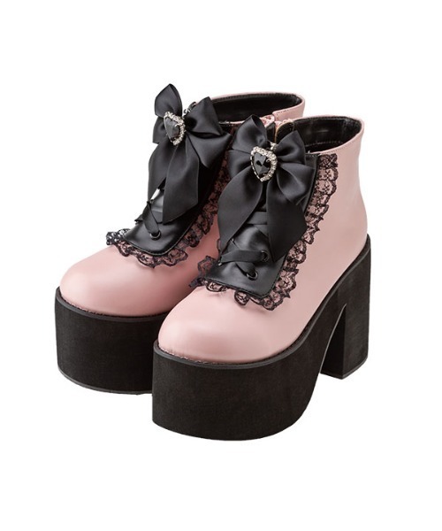 DearMyLove(ディアマイラブ)の「ハートビジューレースアップショートブーツ(ブーツ・レディース・ブラック×ピンク/コーラル/ホワイト/ピンク系その他/ブラック・21.5cm/22.5cm/23.5cm/24.5cm/25.5cm)」の4枚目の写真