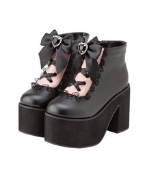 ハートビジューレースアップショートブーツ