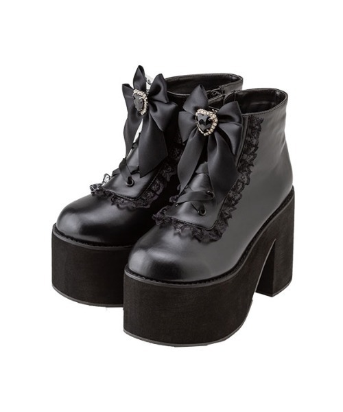 DearMyLove(ディアマイラブ)の「ハートビジューレースアップショートブーツ(ブーツ・レディース・ブラック×ピンク/コーラル/ホワイト/ピンク系その他/ブラック・21.5cm/22.5cm/23.5cm/24.5cm/25.5cm)」の3枚目の写真