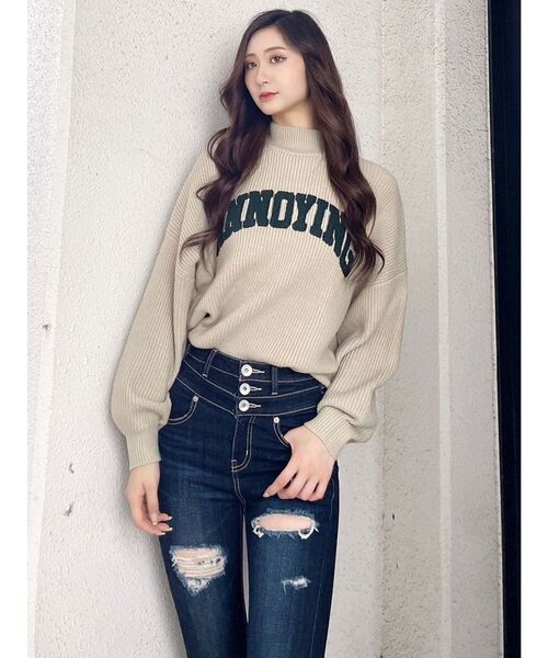 GYDA(ジェイダ)の「ANNOYINGサガラニットトップス(ニット/セーター・レディース・ブラック/ベージュ/グレー・FREE)」の3枚目の写真