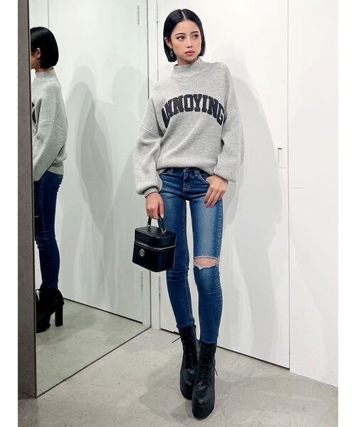 GYDA(ジェイダ)の「ANNOYINGサガラニットトップス(ニット/セーター・レディース・ブラック/ベージュ/グレー・FREE)」の9枚目の写真