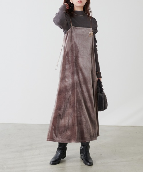 セール】サテンパイピングベロアキャミワンピース（ワンピース