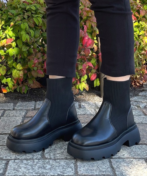LUGG NAGG(ラグナグ)の「【BeF/ビーエフ】伸縮ニットミドルブーツ(ブーツ・レディース・ブラック/ホワイト・S/M/LL/L)」の7枚目の写真