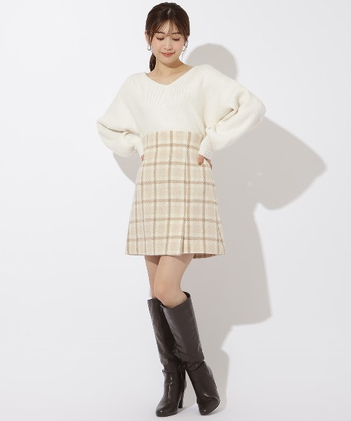 【セール】ウールシャギーチェックミニスカート（スカート）｜And Couture（アンドクチュール）