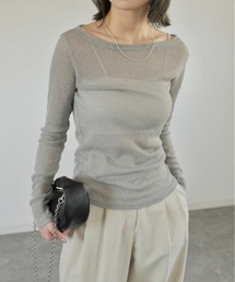 ボートネックシアートップ / シアーニット シースルーニット  オフショル   レイヤード グレー グレージュ ブラック