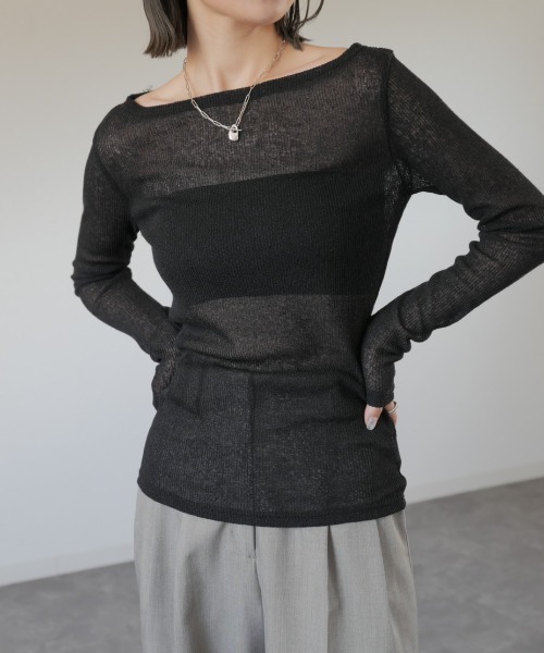 ボートネックシアートップ / シアーニット シースルーニット