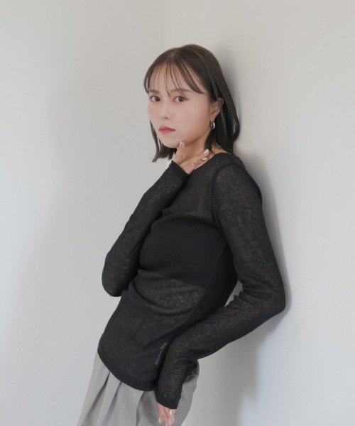 新品　ボートネックシアーニットトップス　regleam ボートネックシアーニット｜BOAT NECK SHEER KNITの通販｜regleam