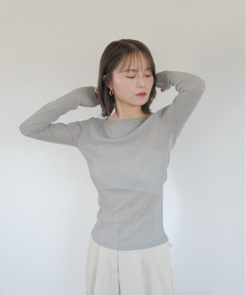 新品　ボートネックシアーニットトップス　regleam ボートネックシアーニット｜BOAT NECK SHEER KNITの通販｜regleam