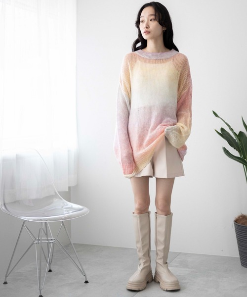 WEGO(ウィゴー)の「WEGO/グラデーションメッシュニット(ニット/セーター・レディース・ブルー/その他1/ブラック・FREE)」の6枚目の写真