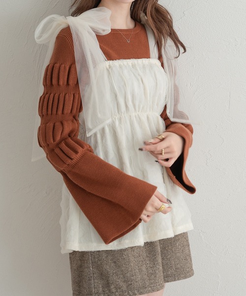 Ambre Neige（アンブルネージュ）の「モチモチフレアスリーブニット/【WEB/EC限定商品】（ニット/セーター・レディース・アイボリー/チャコールグレー/オレンジ系その他・FREE）」の3枚目の写真