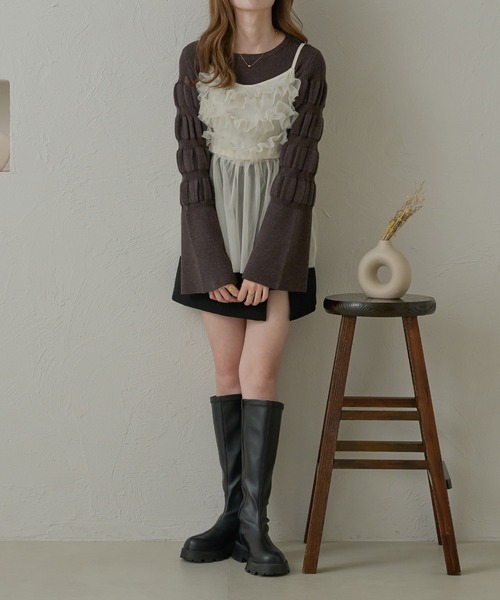 Ambre Neige（アンブルネージュ）の「モチモチフレアスリーブニット/【WEB/EC限定商品】（ニット/セーター・レディース・アイボリー/チャコールグレー/オレンジ系その他・FREE）」の4枚目の写真