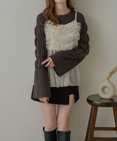 Ambre Neige（アンブルネージュ）の「モチモチフレアスリーブニット/【WEB/EC限定商品】（ニット/セーター・レディース・アイボリー/チャコールグレー/オレンジ系その他・FREE）」の6枚目の写真