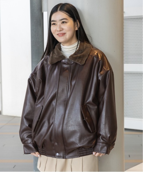 LADY VOLUME（レディーボリューム）の「Lady Volume／623 レザーボアジャケット　2991072（ブルゾン・レディース・ブラック/ボルドー・FREE）」の7枚目の写真