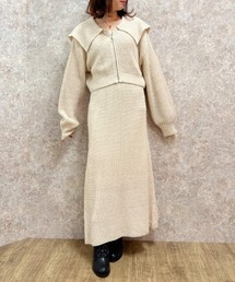 ジップ付ニット×ニットワンピース