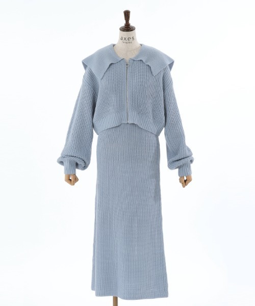 axes femme(アクシーズファム)の「ジップ付ニット×ニットワンピース(ワンピース・レディース・キナリ/チャコール/サックスブルー・FREE)」の7枚目の写真
