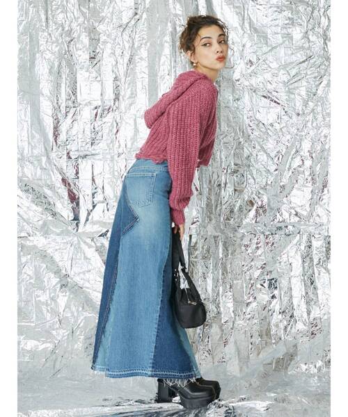 EVRIS（エヴリス）の「レイヤードデザインデニムスカート（デニムスカート・レディース・インディゴブルー/ブラック・MEDIUM/SMALL）」の8枚目の写真