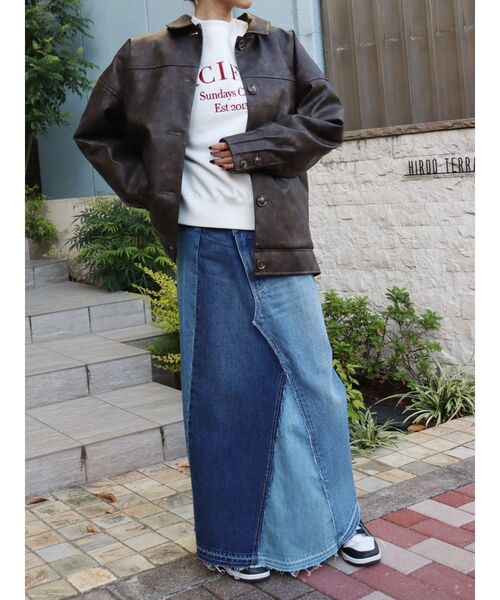 EVRIS（エヴリス）の「レイヤードデザインデニムスカート（デニムスカート・レディース・インディゴブルー/ブラック・MEDIUM/SMALL）」の10枚目の写真