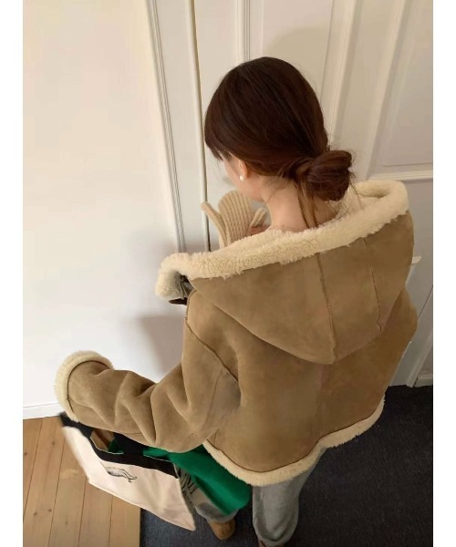 MINS MINIS（ミンスミニス）の「フードムートンジャケット（ムートンコート・レディース・ブラウン系その他/ベージュ系その他・FREE）」の6枚目の写真