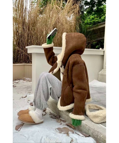 MINS MINIS（ミンスミニス）の「フードムートンジャケット（ムートンコート・レディース・ブラウン系その他/ベージュ系その他・FREE）」の11枚目の写真