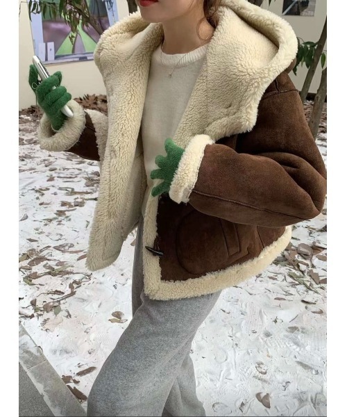 MINS MINIS（ミンスミニス）の「フードムートンジャケット（ムートンコート・レディース・ブラウン系その他/ベージュ系その他・FREE）」の14枚目の写真