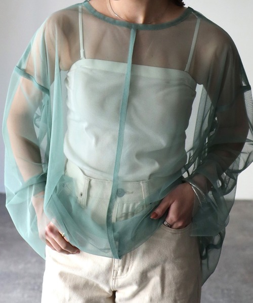 Riberry(リベリー)の「クルーネックオーバーシアートップス(Tシャツ/カットソー・レディース・グレイッシュベージュ/ブラック/ブルー/グレー/オフホワイト/ミント・FREE)」の9枚目の写真