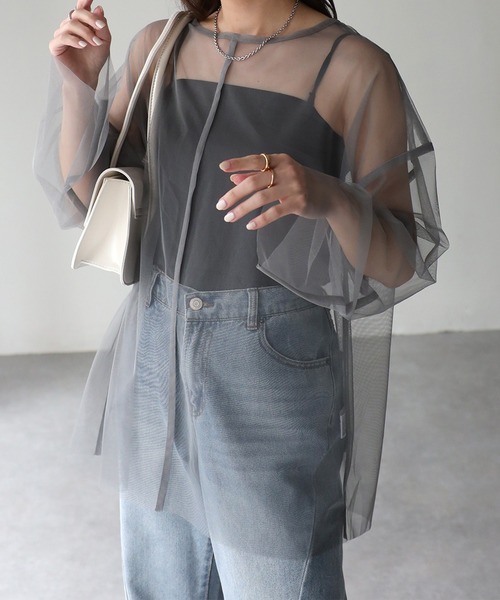 Riberry(リベリー)の「クルーネックオーバーシアートップス(Tシャツ/カットソー・レディース・グレイッシュベージュ/ブラック/ブルー/グレー/オフホワイト/ミント・FREE)」の10枚目の写真