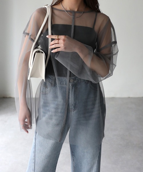 Riberry(リベリー)の「クルーネックオーバーシアートップス(Tシャツ/カットソー・レディース・グレイッシュベージュ/ブラック/ブルー/グレー/オフホワイト/ミント・FREE)」の11枚目の写真