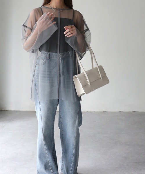 Riberry(リベリー)の「クルーネックオーバーシアートップス(Tシャツ/カットソー・レディース・グレイッシュベージュ/ブラック/ブルー/グレー/オフホワイト/ミント・FREE)」の16枚目の写真