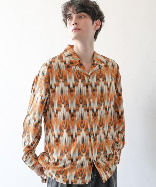 RAGEBLUE（レイジブルー）の「総柄/PEドレープルーズオープンカラーシャツ（シャツ/ブラウス・メンズ・ブラック系/オレンジ系・MEDIUM/LARGE）」の16枚目の写真