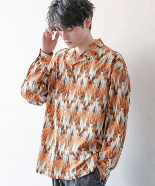 RAGEBLUE（レイジブルー）の「総柄/PEドレープルーズオープンカラーシャツ（シャツ/ブラウス・メンズ・ブラック系/オレンジ系・MEDIUM/LARGE）」の14枚目の写真