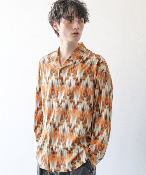 RAGEBLUE（レイジブルー）の「総柄/PEドレープルーズオープンカラーシャツ（シャツ/ブラウス・メンズ・ブラック系/オレンジ系・MEDIUM/LARGE）」の15枚目の写真