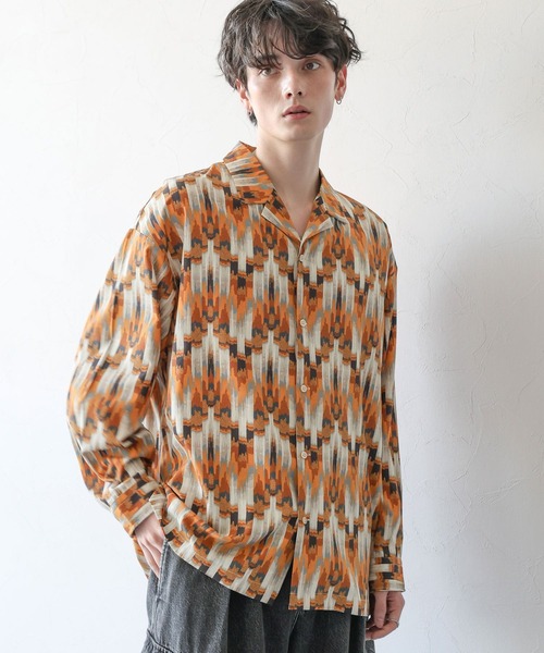 RAGEBLUE（レイジブルー）の「総柄/PEドレープルーズオープンカラーシャツ（シャツ/ブラウス・メンズ・ブラック系/オレンジ系・MEDIUM/LARGE）」の13枚目の写真