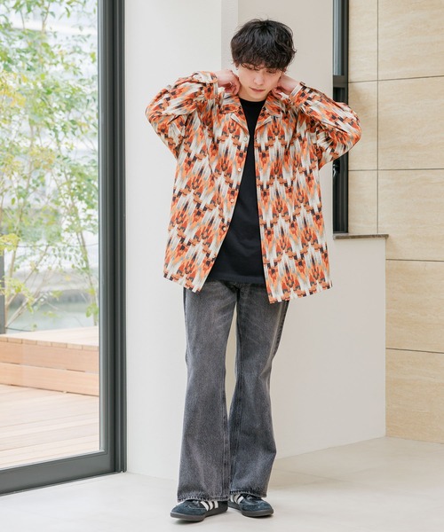 RAGEBLUE（レイジブルー）の「総柄/PEドレープルーズオープンカラーシャツ（シャツ/ブラウス・メンズ・ブラック系/オレンジ系・MEDIUM/LARGE）」の4枚目の写真