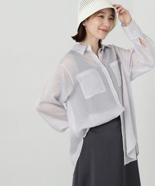 N.（N. Natural Beauty Basic）（エヌエヌナチュラルビューティーベーシック）の「◆シアーストライプシャツ（シャツ/ブラウス・レディース・ブルー系その他/ベージュ系その他/グレー系その他/ピンク系その他/ホワイト系その他・MEDIUM）」の3枚目の写真