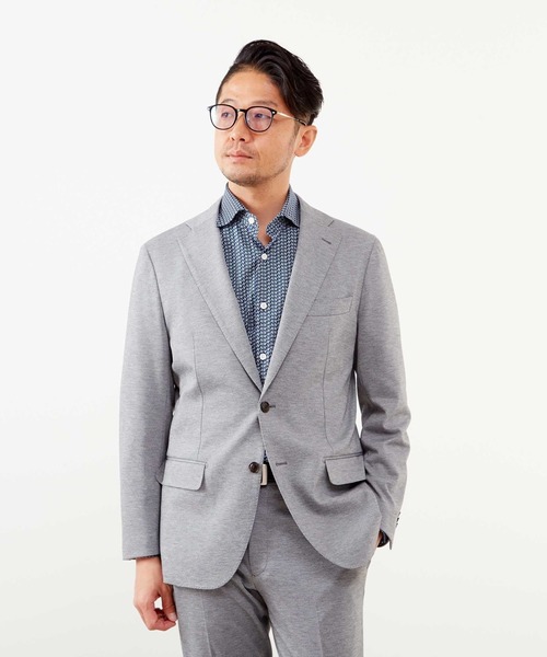 MEN'S MELROSE(メンズメルローズ)の「スーパーテックスジャガードジャージジャケット(セットアップ可)(テーラードジャケット・メンズ・ネイビー/ライトグレー・2/3/4/5)」の2枚目の写真