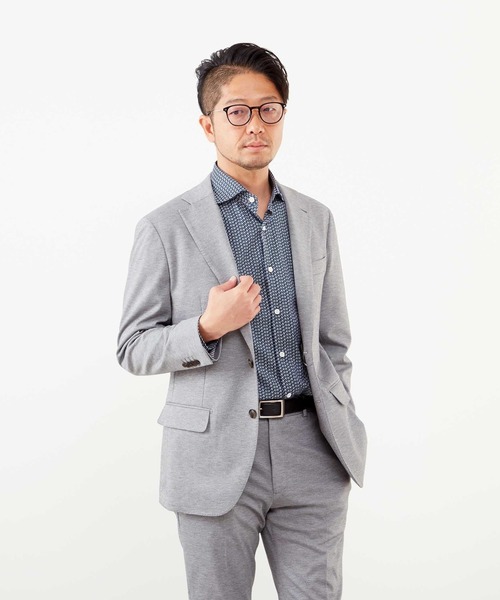 MEN'S MELROSE(メンズメルローズ)の「スーパーテックスジャガードジャージジャケット(セットアップ可)(テーラードジャケット・メンズ・ネイビー/ライトグレー・2/3/4/5)」の14枚目の写真