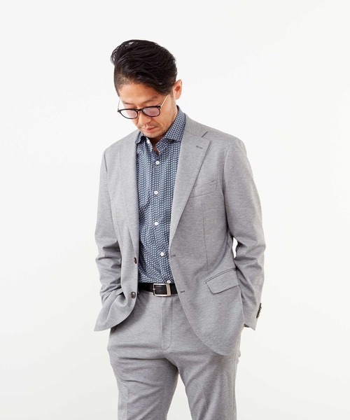 MEN'S MELROSE(メンズメルローズ)の「スーパーテックスジャガードジャージジャケット(セットアップ可)(テーラードジャケット・メンズ・ネイビー/ライトグレー・2/3/4/5)」の15枚目の写真