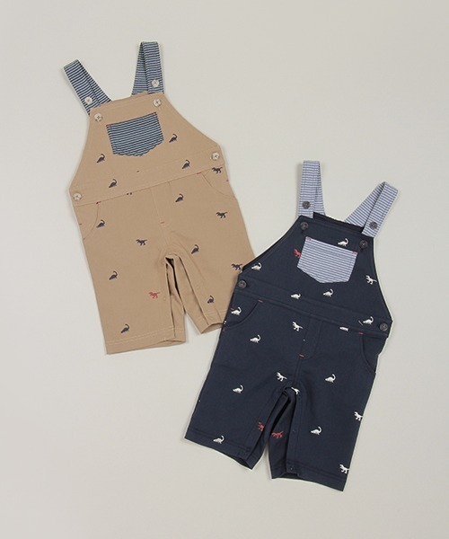 sense of wonder(センスオブワンダー)の「恐竜刺しゅうサロペットパンツ(サロペット/オーバーオール・キッズ・ネイビー/ベージュ・70-80cm/80-90cm)」の3枚目の写真