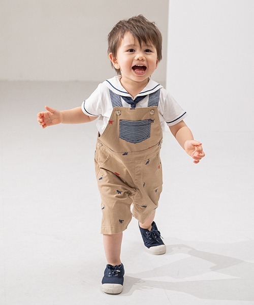 sense of wonder(センスオブワンダー)の「恐竜刺しゅうサロペットパンツ(サロペット/オーバーオール・キッズ・ネイビー/ベージュ・70-80cm/80-90cm)」の13枚目の写真