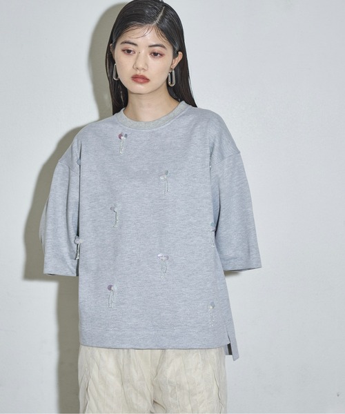 希少　CHANEL ビーズ刺繍スウェットM アイボリー　トップス セール】ビーズ刺繍ハーフスリーブトップス（Tシャツ/カットソー