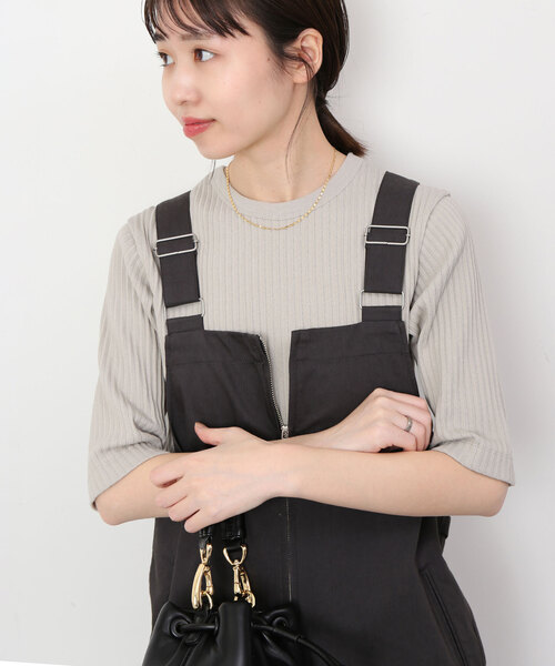 SLOBE IENA(スローブイエナ)の「トタンテレコ五分袖プルオーバー(Tシャツ/カットソー・レディース・ネイビー/ベージュ/ラベンダー・FREE)」の1枚目の写真