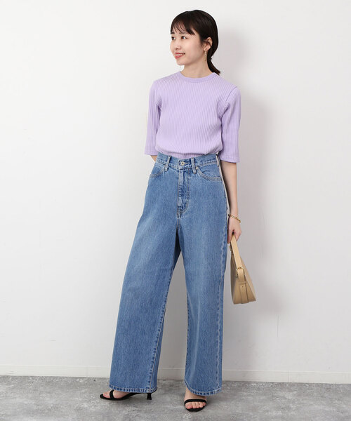 SLOBE IENA(スローブイエナ)の「トタンテレコ五分袖プルオーバー(Tシャツ/カットソー・レディース・ネイビー/ベージュ/ラベンダー・FREE)」の17枚目の写真